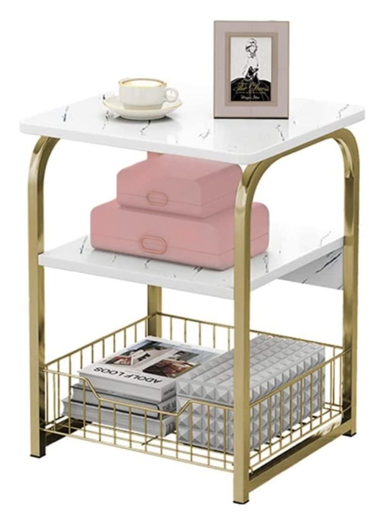 DubaiGallery Home Office Furniture Wooden Sofa Table, with Metal Storage Rack Magazine Table Home Office Living Room Bookshelf Marble Veneer End Table Pedestal Tables - Image 3