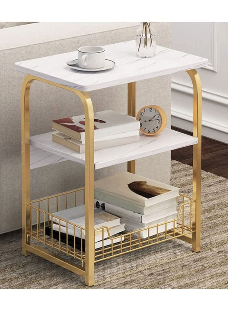 DubaiGallery Home Office Furniture Wooden Sofa Table, with Metal Storage Rack Magazine Table Home Office Living Room Bookshelf Marble Veneer End Table Pedestal Tables - Image 2