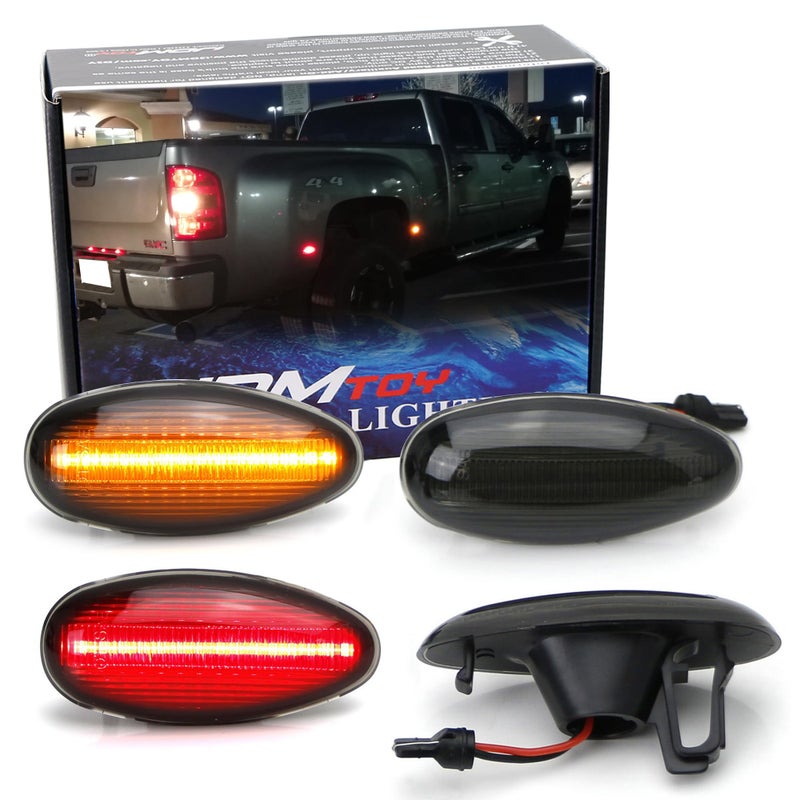 iJDMTOY Smoked Lens Amber/Red Full LED Trunk Bed Marker Lights Set Compatible With 2008-14 Chevy GMC 2500HD 3500HD Dually Truck Double Wheel Side Fenders, Powered by Total 60 LED - Image 1