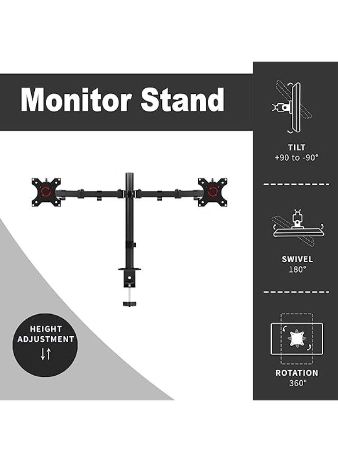 Adjustable Dual Monitor Desk Mount - Sturdy Arm for Screens Up to 30" - Black - Image 2