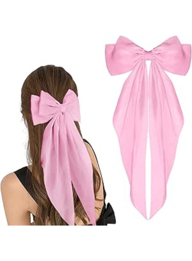 Night Satin Elegance A piece of luxury and softness Elegant Satin Bonnet Set for Women Single Layer Satin Bonnet for Curly Hair with Satin Hair Ties and Long Bow Clips in Pink - Image 4