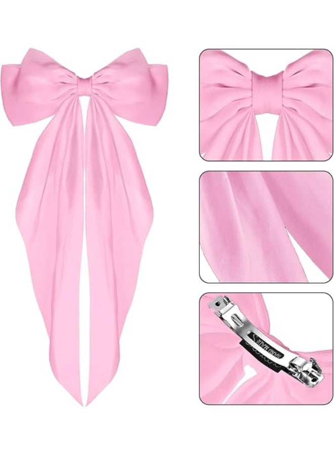 Night Satin Elegance A piece of luxury and softness Elegant Satin Bonnet Set for Women Single Layer Satin Bonnet for Curly Hair with Satin Hair Ties and Long Bow Clips in Pink - Image 5