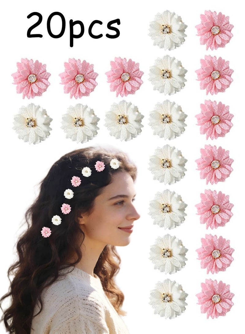 20 Pcs Flower Hair Clips, Pink Hairpins for Girls, Women Hair Accessories, Fabric Flower Hair Clips, Solid Color Hair Barrettes, Wedding Party School Use - Image 1