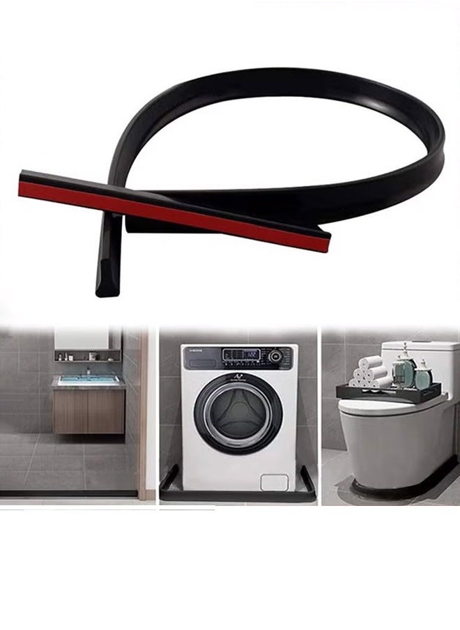 Generic - Shower Threshold 1M, Bathroom Waterproof Strip, Adjustable Size, Shower Barrier, Dry and Wet Separation for Bathroom and Countertop Sink, Shower Threshold, Silicone Water Blocker, Anti-Slip, Collapsible Threshold Water Dam, Self-Adhesive Anti Slip Tape Strip Flexible Water Retaining Strip(Black) - Image 1