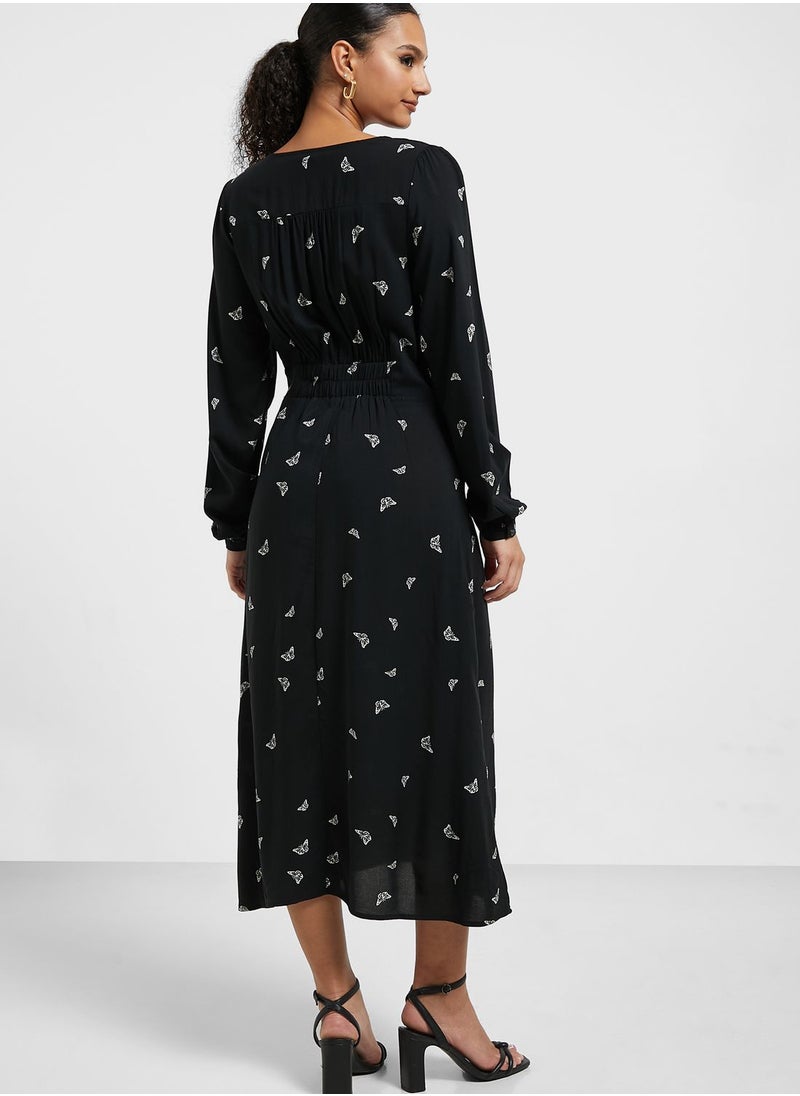 ONLY - V-Neck Checked Puff Sleeve Dress - Image 1