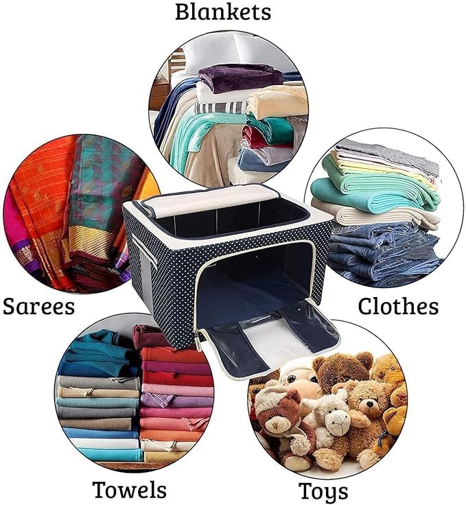 Cri8Hub Heavy Clothes Storage Box Foldable Steel Frame Clothes Organizer Storage Box for Wardrobe, Saree, Shirts, Blankets,Books, Multipurpose Uses (66 LTR PACK OF 2) - Image 5