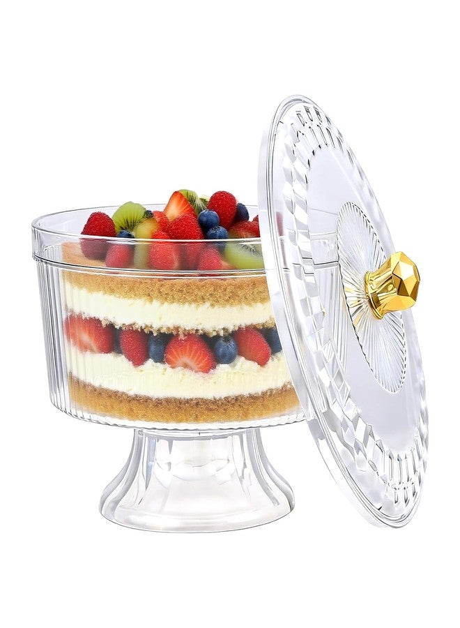 Fevbcnrj Trifle Bowl with Pedestal and Lid, Large Trifle Serving Dish, Vintage-Style Ribbed Dessert and Cake Stand, for Displaying Pastries, Layered Desserts, Fruits, Salad, Ideal for Parties - Image 1