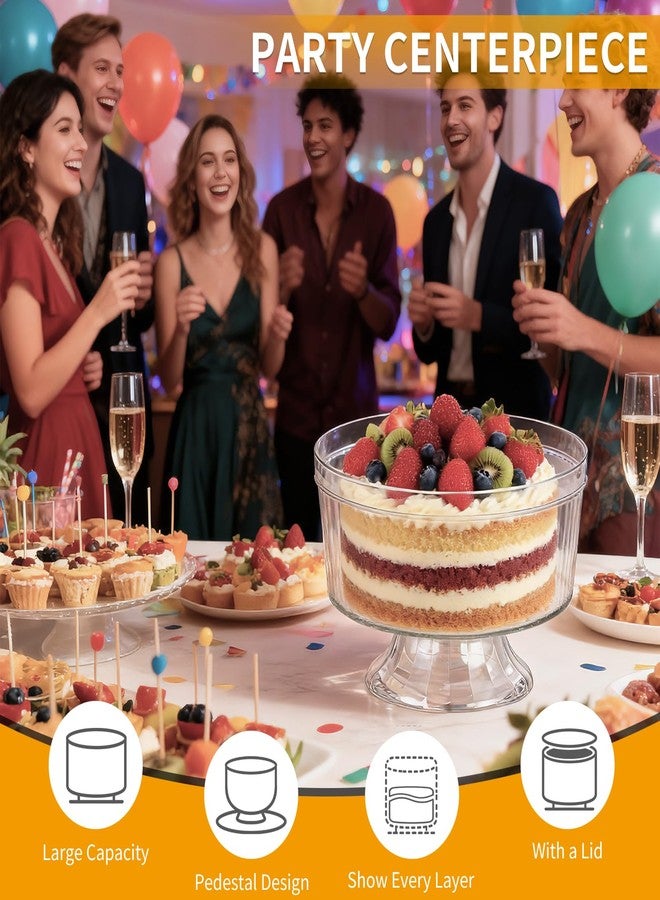 Fevbcnrj Trifle Bowl with Pedestal and Lid, Large Trifle Serving Dish, Vintage-Style Ribbed Dessert and Cake Stand, for Displaying Pastries, Layered Desserts, Fruits, Salad, Ideal for Parties - Image 2