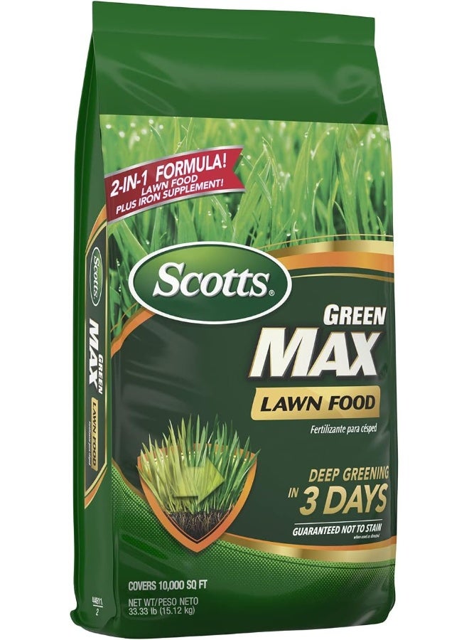 Scotts Green Max Lawn Food, Lawn Fertilizer Plus Iron Supplement For Greener Grass, 10,000 Sq. Ft., 33.33 Lbs.  - Image 2