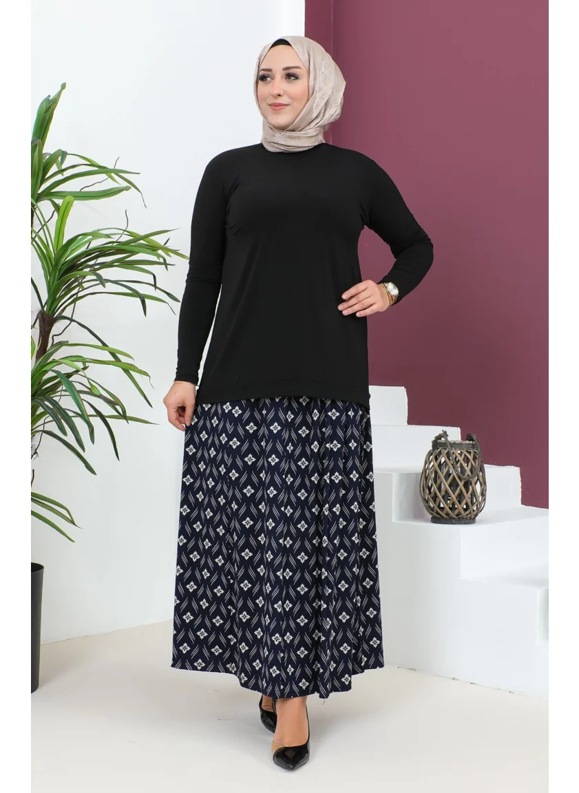 سيفا ميرفي Plus Size Pieced Viscose Skirt 4360J-02 Navy Blue