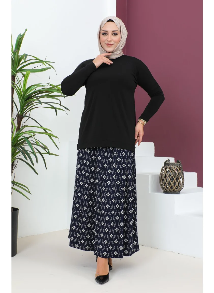 سيفا ميرفي Plus Size Pieced Viscose Skirt 4360J-02 Navy Blue