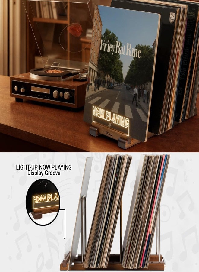 Onmiwod Vinyl Record Holder for 75 LPs, Light Up Now Playing Vinyl Record Stand, Wooden Album Storage Organizer, Album Holders for Records Display, Accessories Gifts for Music Lovers - Image 3