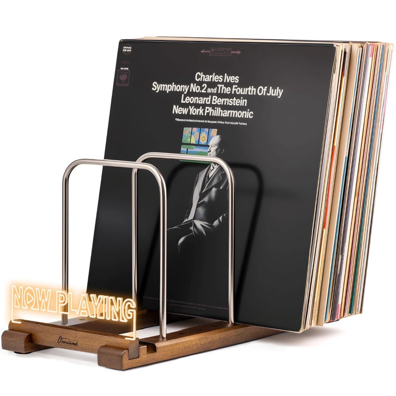 Onmiwod Vinyl Record Holder for 75 LPs, Light Up Now Playing Vinyl Record Stand, Wooden Album Storage Organizer, Album Holders for Records Display, Accessories Gifts for Music Lovers - Image 1