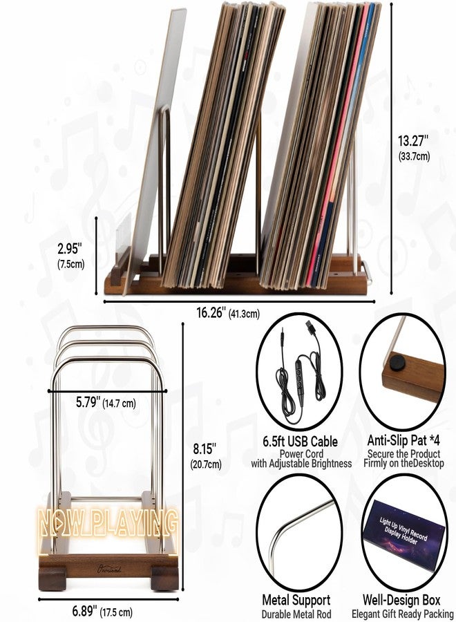 Onmiwod Vinyl Record Holder for 75 LPs, Light Up Now Playing Vinyl Record Stand, Wooden Album Storage Organizer, Album Holders for Records Display, Accessories Gifts for Music Lovers - Image 5
