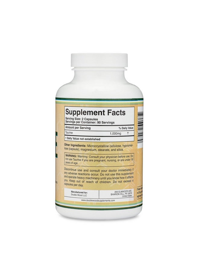 Double Wood Supplements Taurine Supplement 1000mg Per Serving, 180 Capsules - Amino Acid Studied to Support a Longer, Healthier Life (Taurina) Vegan Safe, Gluten Free, Non-GMO by Double Wood - Image 2