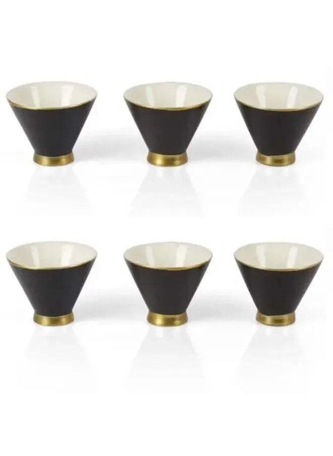 Alsaif Gallery 6 pieces Set Of Porcelain Arabic Coffee Cups Black with Golden Line 