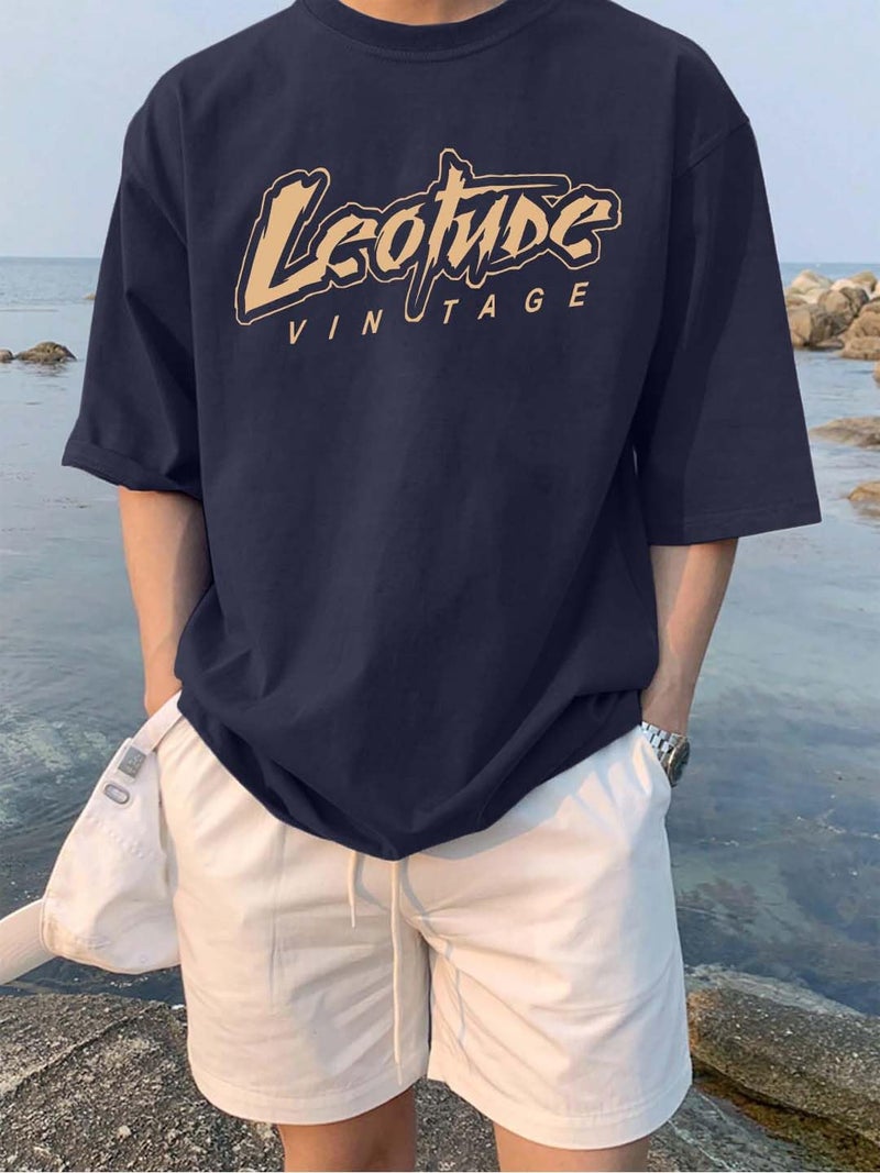 LEOTUDE Men's Fashionable Round Neck Half Sleeve Casual Cottonblend Graphic Print Oversized Tshirt for Man (FS49_Brown_NEWYORKK_P_Multicolour3_S) - Image 2