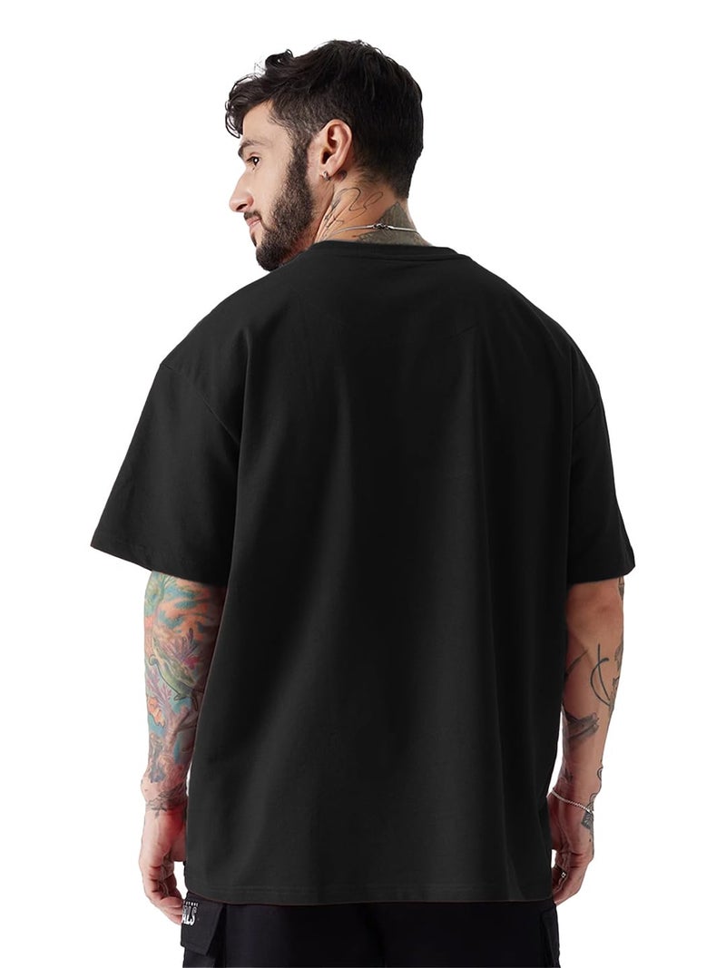 LEOTUDE Men's Fashionable Round Neck Half Sleeve Casual Cottonblend Graphic Print Oversized Tshirt for Man (FS49_Brown_NEWYORKK_P_Multicolour3_S) - Image 5