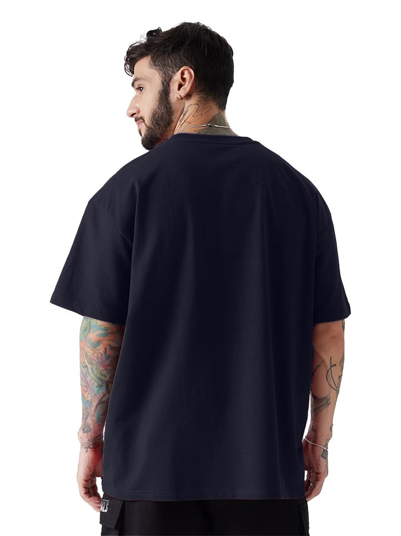 LEOTUDE Men's Fashionable Round Neck Half Sleeve Casual Cottonblend Graphic Print Oversized Tshirt for Man (FS49_Brown_NEWYORKK_P_Multicolour3_S) - Image 3