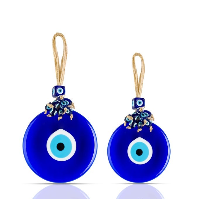 Evil Eye Wall Decor 2 Pcs 43 35 Blue Glass Turkish Greek Nazar Amulet Good Luck Protection Charm Handmade Hanging Ornament for HomeOffice Garden Door Ojo Turco