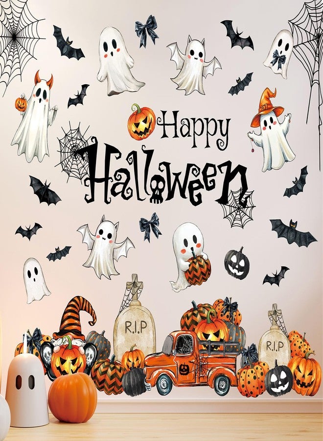 وولاين ملصقات حائط من Whaline مكونة من 9 أوراق لعيد الهالوين على شكل شبح مخيف وقرع وخفاش وشبكة عنكبوت، ملصقات جدارية لغرفة برتقالية سوداء لتزيين المنزل والحفلات، مقاس 7.9 × 11.8 بوصة - Image 1