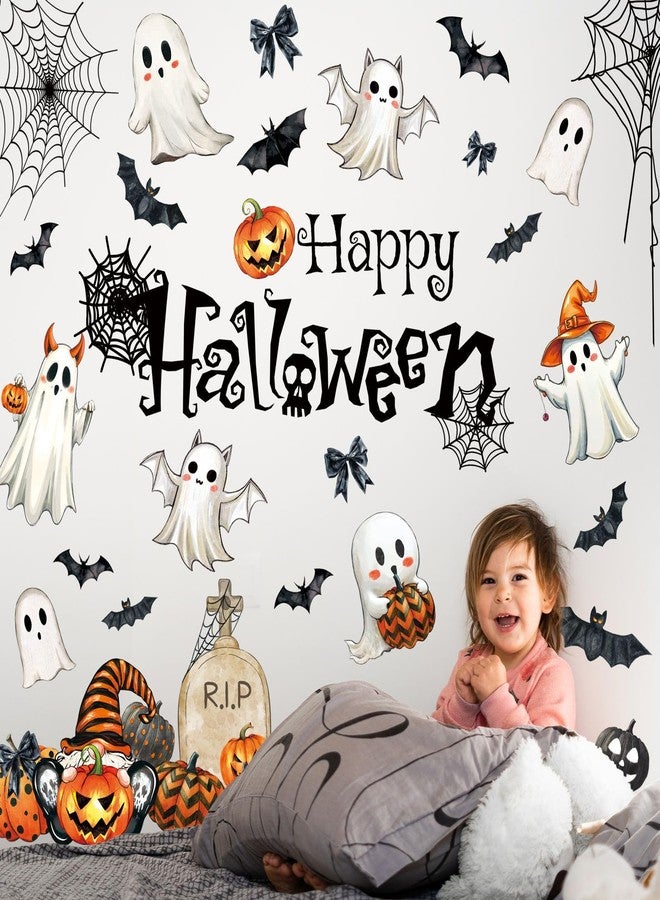 وولاين ملصقات حائط من Whaline مكونة من 9 أوراق لعيد الهالوين على شكل شبح مخيف وقرع وخفاش وشبكة عنكبوت، ملصقات جدارية لغرفة برتقالية سوداء لتزيين المنزل والحفلات، مقاس 7.9 × 11.8 بوصة - Image 5