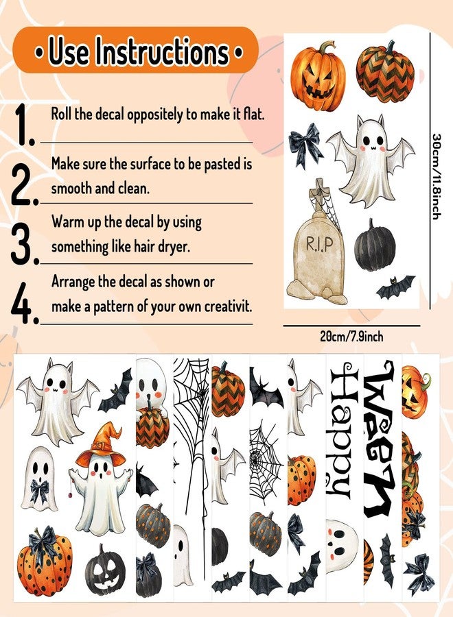 وولاين ملصقات حائط من Whaline مكونة من 9 أوراق لعيد الهالوين على شكل شبح مخيف وقرع وخفاش وشبكة عنكبوت، ملصقات جدارية لغرفة برتقالية سوداء لتزيين المنزل والحفلات، مقاس 7.9 × 11.8 بوصة - Image 2
