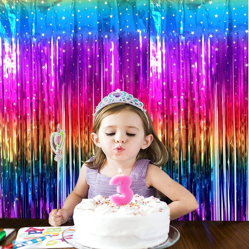 CVWKVW Rainbow Tinsel Foil Fringe Curtains 2 Pack Rainbow Party Decorations 3.3x6.6ft Metallic Streamers for Birthday Wedding Engagement Graduation Baby Shower Photo Booth Props Backdrop - Image 2