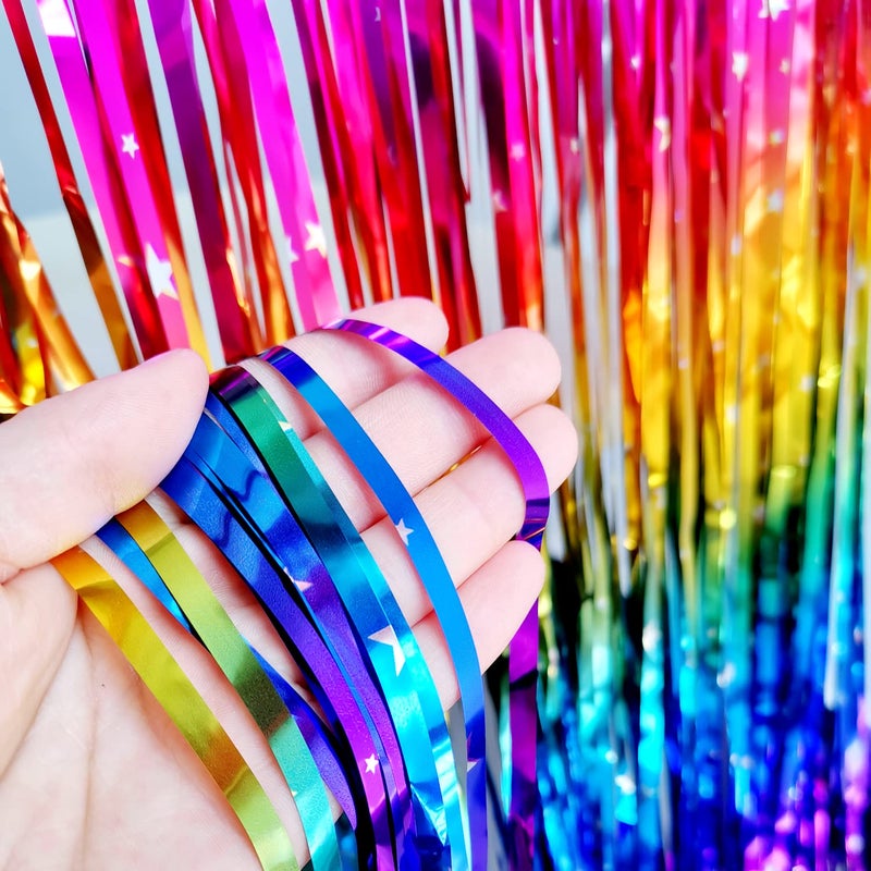 CVWKVW Rainbow Tinsel Foil Fringe Curtains 2 Pack Rainbow Party Decorations 3.3x6.6ft Metallic Streamers for Birthday Wedding Engagement Graduation Baby Shower Photo Booth Props Backdrop - Image 5