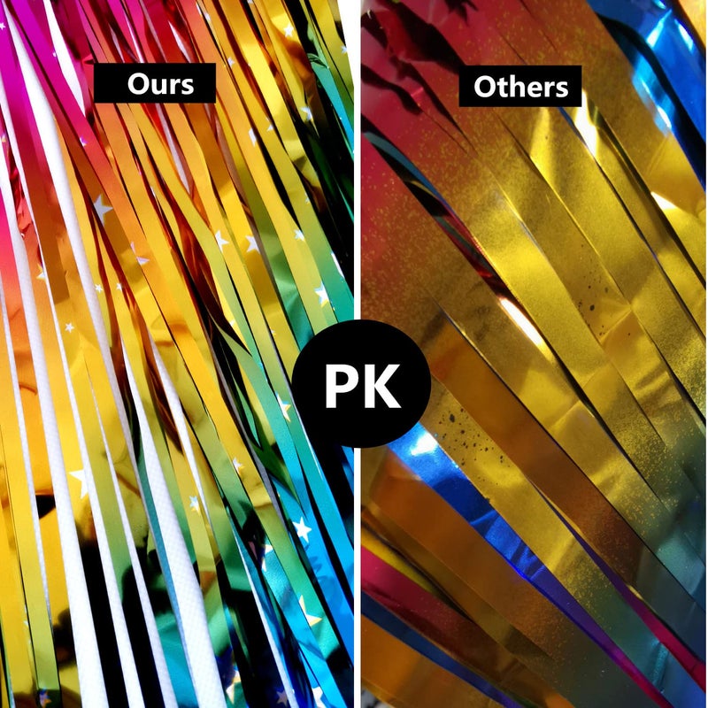 CVWKVW Rainbow Tinsel Foil Fringe Curtains 2 Pack Rainbow Party Decorations 3.3x6.6ft Metallic Streamers for Birthday Wedding Engagement Graduation Baby Shower Photo Booth Props Backdrop - Image 4