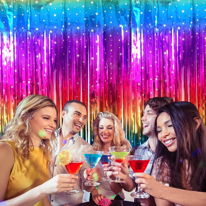 CVWKVW Rainbow Tinsel Foil Fringe Curtains 2 Pack Rainbow Party Decorations 3.3x6.6ft Metallic Streamers for Birthday Wedding Engagement Graduation Baby Shower Photo Booth Props Backdrop - Image 3