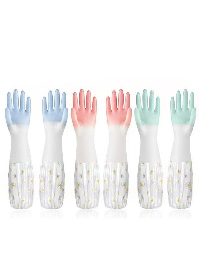 MsAnya 3 Pcs Rubber Dishwashing Cleaning Gloves - Waterproof, Reusable Long Kitchen Gloves, Latex-Free Household Gloves for Laundry, Cleaning, Working, Gardening - Image 1