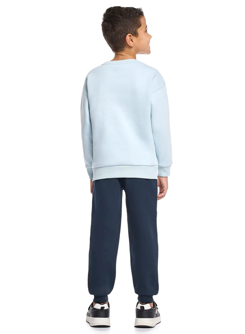victor and jane Boys’ Outdoor Style Tracksuit – Blue Fleece Adventure Top &amp; Bottom Set