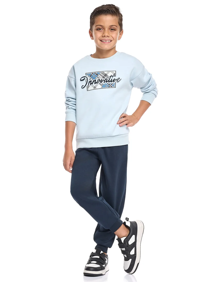 victor and jane Boys’ Outdoor Style Tracksuit – Blue Fleece Adventure Top &amp; Bottom Set