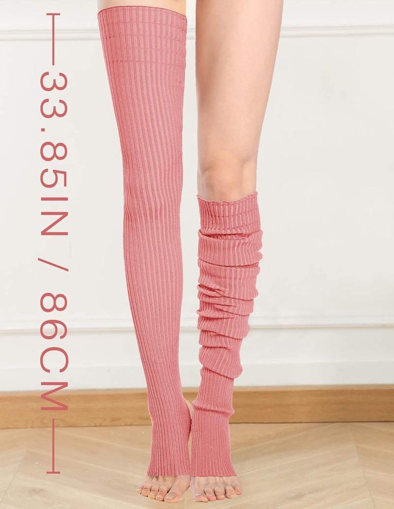 v28 Women Girls Thigh High Neon Ribbed Long 80s 90s Party Skating Leg Warmers - Image 1