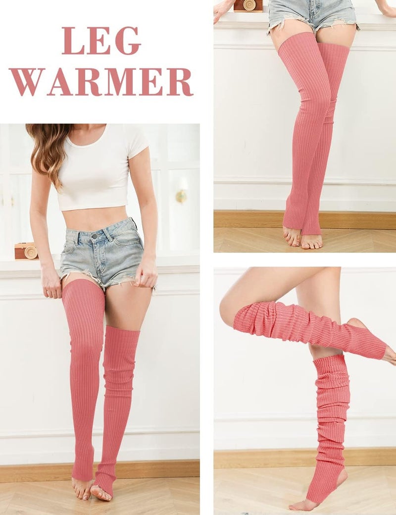 v28 Women Girls Thigh High Neon Ribbed Long 80s 90s Party Skating Leg Warmers - Image 2