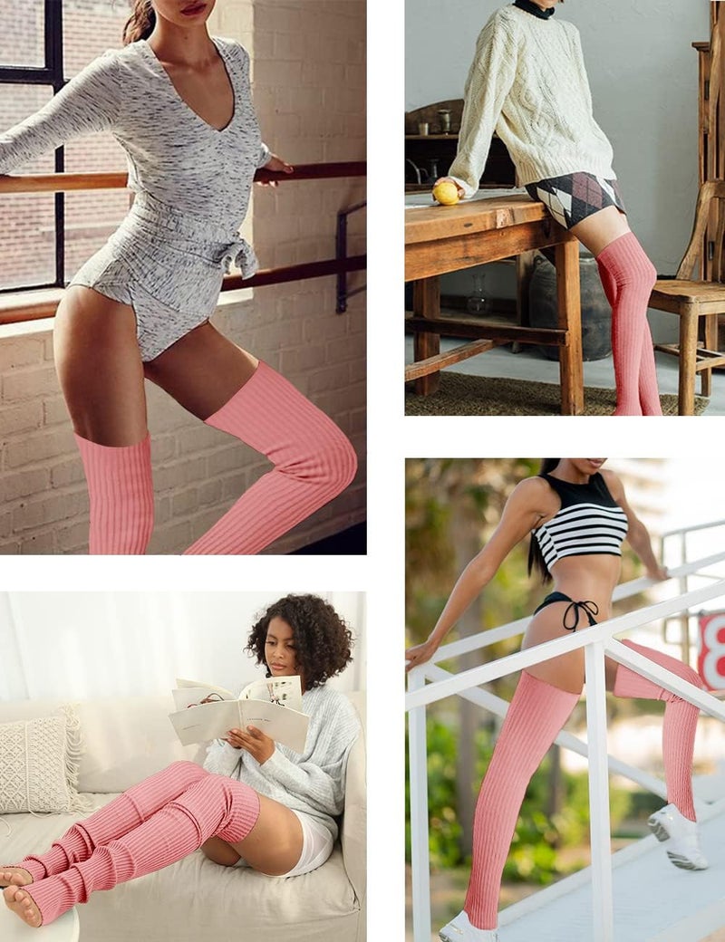 v28 Women Girls Thigh High Neon Ribbed Long 80s 90s Party Skating Leg Warmers - Image 3