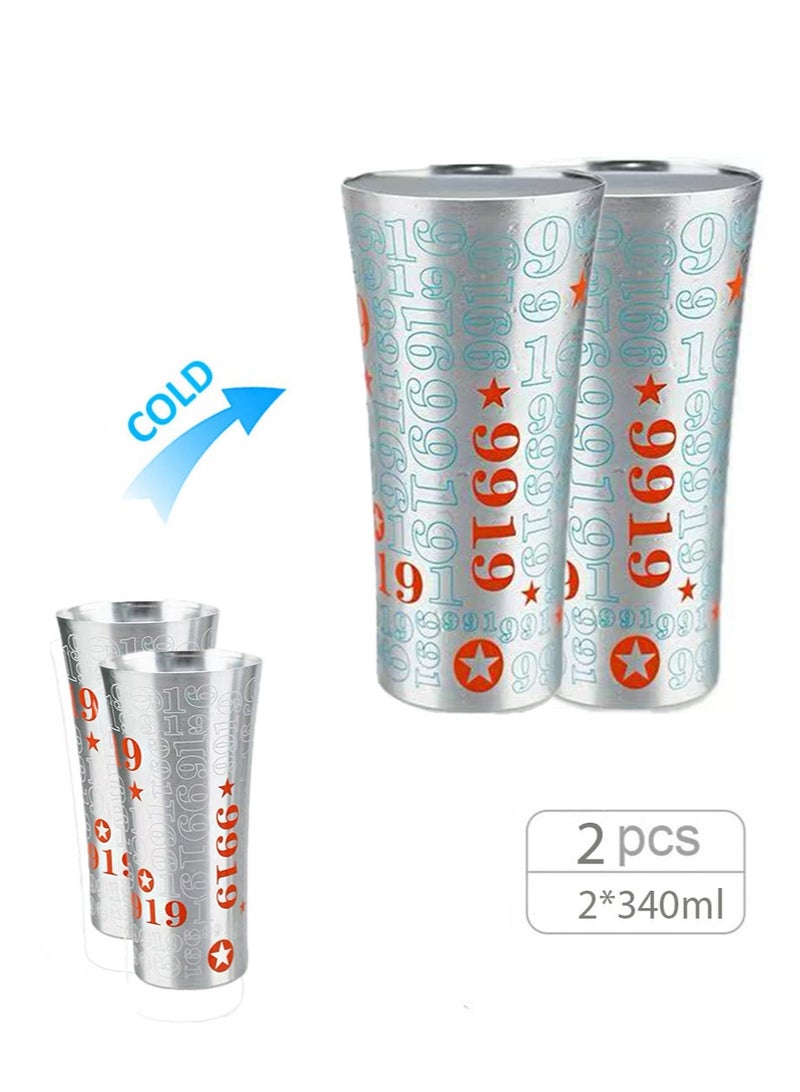 إزدنك كوب ألومنيوم متغير اللون من قطعتين، يتغير لون المعدن عند البرودة، كوب ألومنيوم سعة 340 مل، كوب مشروبات قهوة مثلجة قابل لإعادة الاستخدام - Image 1