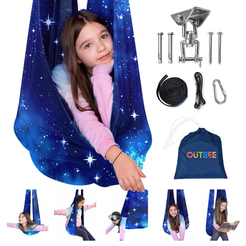 OUTREE Sensory Swing for Kids with 360 Swivel Hanger Indoor Therapy Swing Great for Autism ADHD Sensory Processing Disorder and Autistic Children Blue Star - Image 2