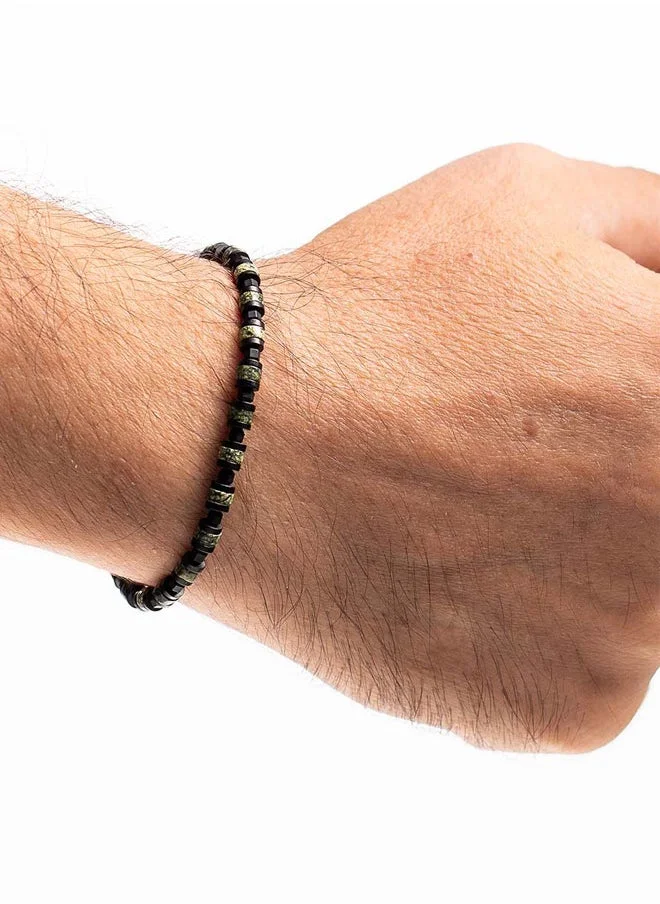 CHRYSOSTOMOS Handmade Adjustable Beaded Bracelet for Men with Green Agate and Grommet