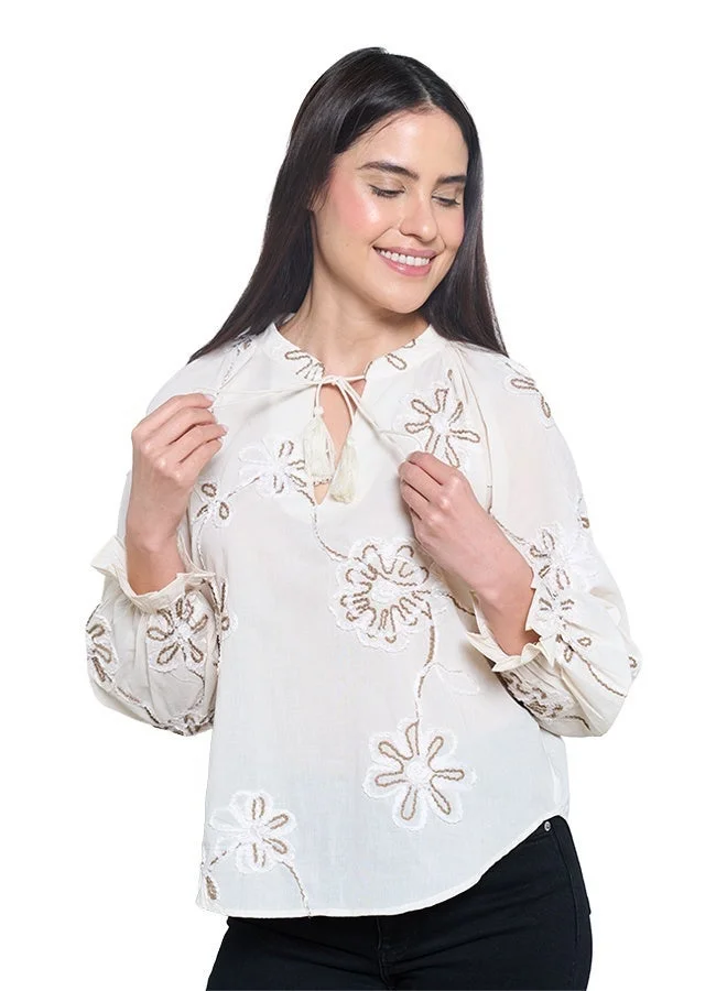 Asharae  Women's Raglan Long Sleeve Top With All Over Embroidery  Comfortable Material, Breathable Daily Wear, Casual Fashion Outfit, Special Occasion Outfit, Trendy & Chic Apparel for Women | Best Price UAE