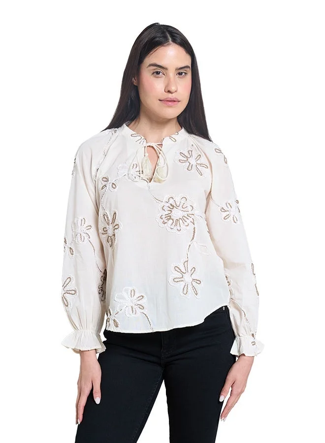 اشاراي Women's Raglan Long Sleeve Top With All Over Embroidery  Comfortable Material, Breathable Daily Wear, Casual Fashion Outfit, Special Occasion Outfit, Trendy & Chic Apparel