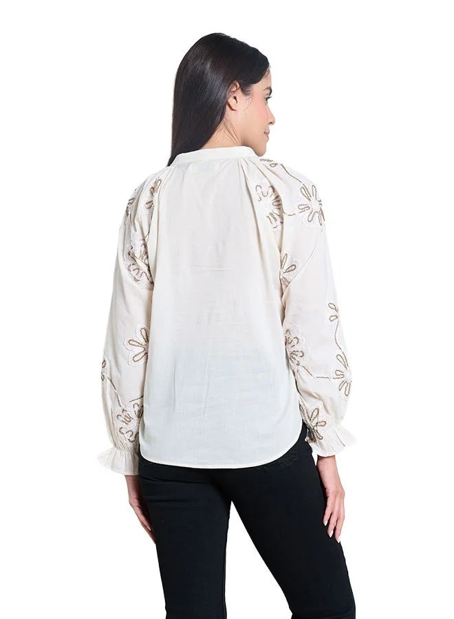 Asharae  Women's Raglan Long Sleeve Top With All Over Embroidery  Comfortable Material, Breathable Daily Wear, Casual Fashion Outfit, Special Occasion Outfit, Trendy & Chic Apparel for Women | Best Price UAE