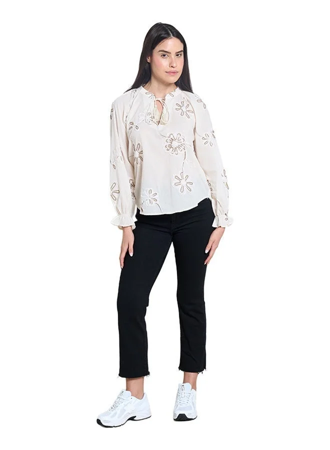 Asharae  Women's Raglan Long Sleeve Top With All Over Embroidery  Comfortable Material, Breathable Daily Wear, Casual Fashion Outfit, Special Occasion Outfit, Trendy & Chic Apparel for Women | Best Price UAE