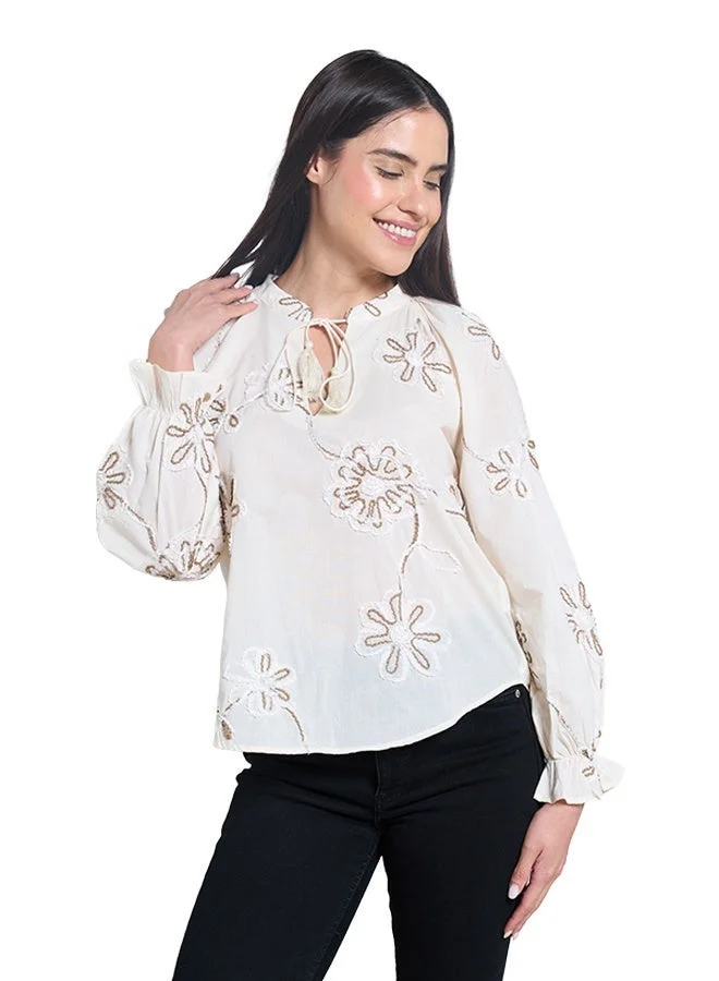Asharae  Women's Raglan Long Sleeve Top With All Over Embroidery  Comfortable Material, Breathable Daily Wear, Casual Fashion Outfit, Special Occasion Outfit, Trendy & Chic Apparel for Women | Best Price UAE