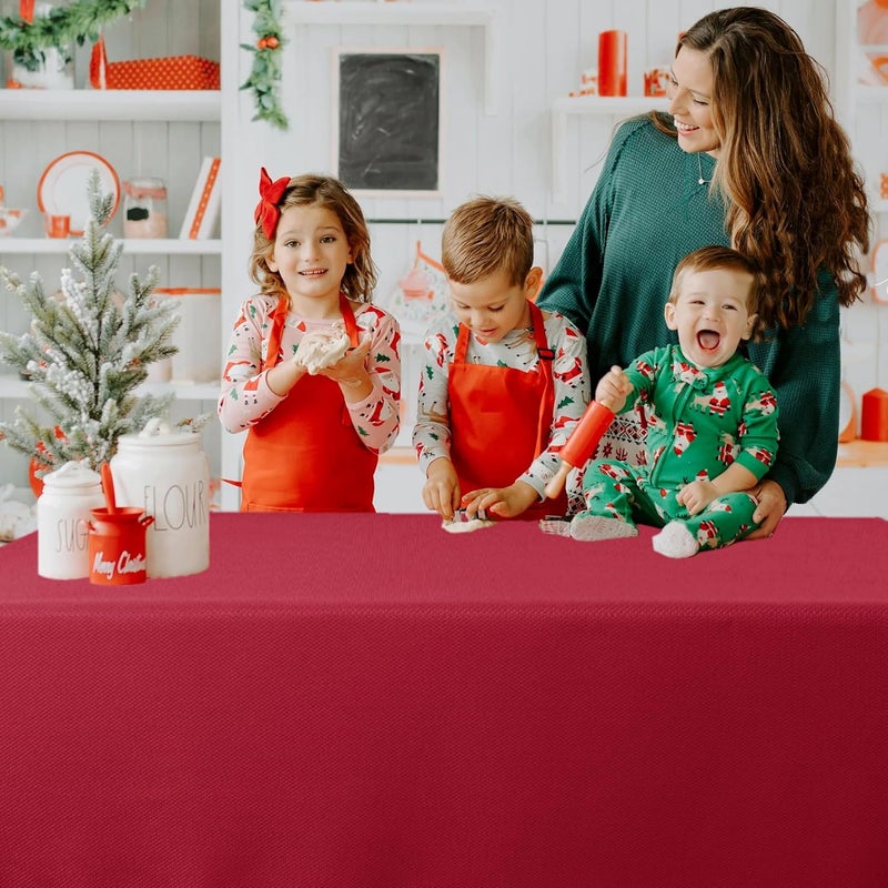Biscaynebay Textured Fabric Christmas Tablecloths 70x108 Inches Rectangular, Red Water Resistant Table Cloths for Dining, Kitchen, Wedding and Parties, Machine Washable - Image 2