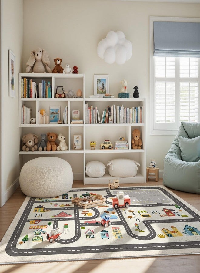 Nayoroom 5x7ft Kids Town Road Play Rug - Non-Slip Faux Wool Carpet with Interactive City Map Design, Educational Toy Vehicle Mat for Kids, Bedroom Playroom Nursery Gift. - Image 3