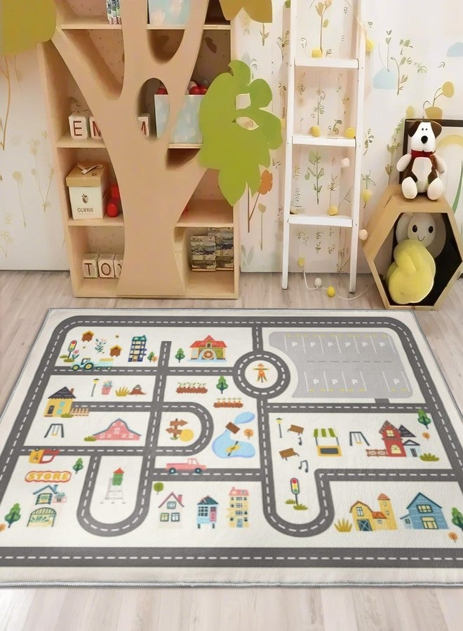 Nayoroom 5x7ft Kids Town Road Play Rug - Non-Slip Faux Wool Carpet with Interactive City Map Design, Educational Toy Vehicle Mat for Kids, Bedroom Playroom Nursery Gift. - Image 4
