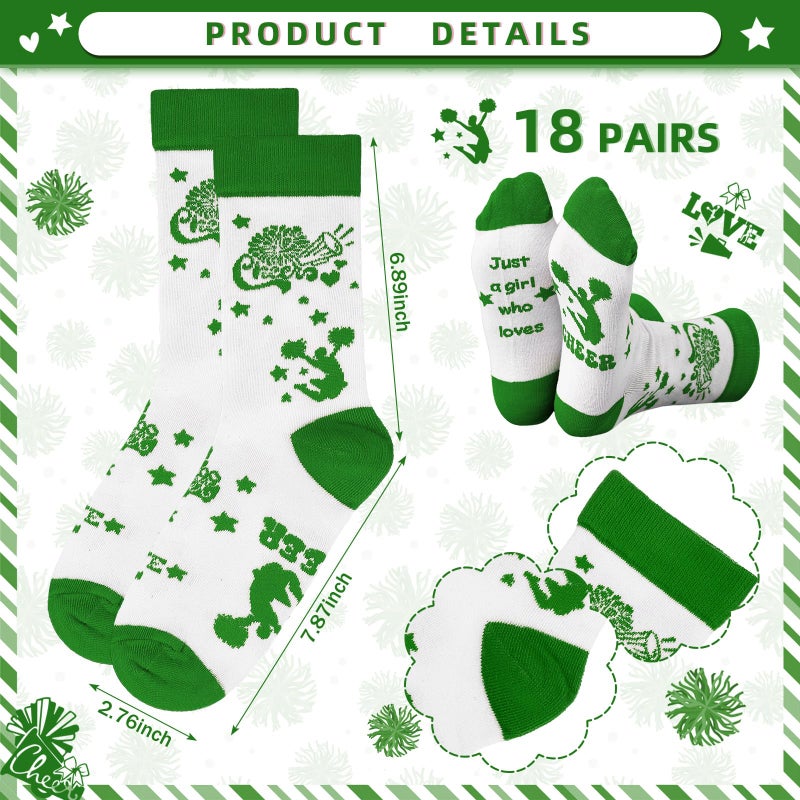 Glitopper 18 Pairs Cheerleader Gifts Cheerleading Team Socks Cheer Socks Cheerleading for Women Cheer Accessories (Green) - Image 4