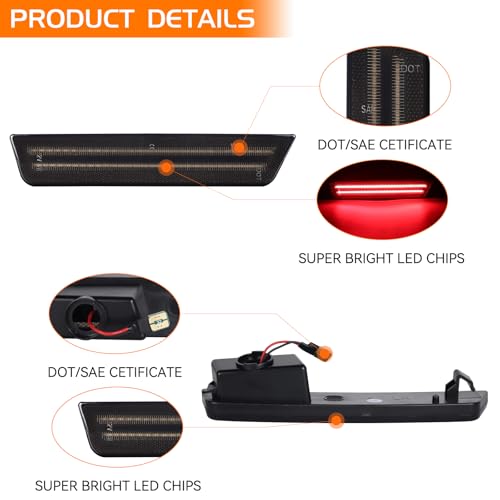 FetonAuto Sequential LED Rear Bumper Red Side Marker Lights for 2011-2014 Dodge Charger & 2008-2014 Dodge Challenger 2PCS, Smoked Lens, Dynamic Scan - Image 3
